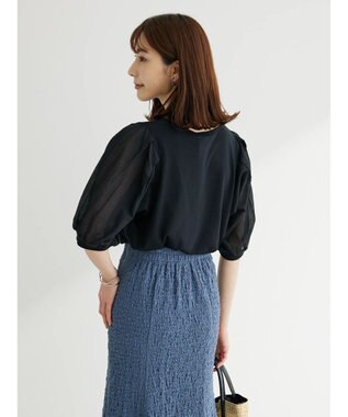 Green Parks 袖シアードッキング５分袖カットプルオーバー Black