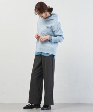 J.PRESS LADIES ジョーゼット裏起毛 ワイド パンツ チャコール×ネイビー系