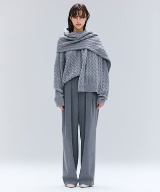 BEIGE， 【洗える】SEDONA / ウールカシミヤケーブルストール Gray