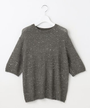 自由区 【アンサンブル対応・洗える】スパンコールプルオーバー ニット チャコール