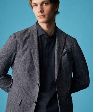 JOSEPH ABBOUD クールビズ【オリジナルオーガニックコットン使用・日本素材】JOEコットンサッカー ポロシャツ ネイビー系