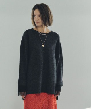 YECCA VECCA 袖レイヤードソフトニット Charcoal Gray