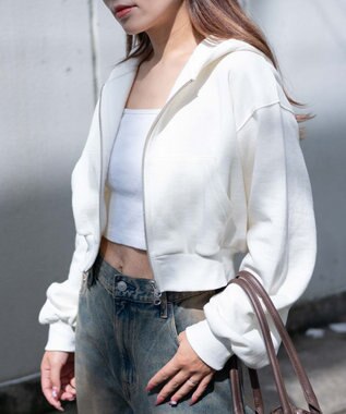 WEGO 【あったか】裏起毛Wジップショートパーカー ホワイトアイボリー