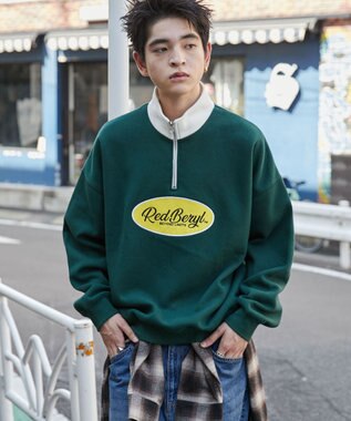 WEGO サークルロゴハーフジッププルオーバー ダークグリーン