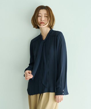 YECCA VECCA 配色ラインボウタイブラウス