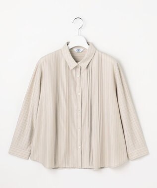 J.PRESS LADIES ストライプジャージー シャツライク カットソー グレージュストライプ系