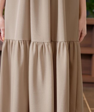 Tiaclasse L 【洗える】パフ袖ピンタックロングワンピース ライトベージュ