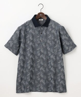  【キングサイズ・吸水速乾】リーフ柄ジャガード 半袖 ポロシャツ