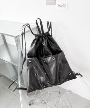 WEGO ハトメデザインナップサック ブラックその他