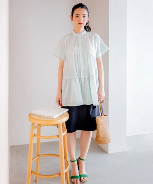 組曲 【洗える】ナチュラルローンギャザーフレア ブラウス スモーキーグリーン系