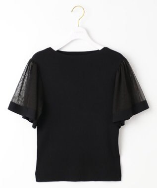 ANY SIS 【洗える】チュールスリーブ ニット ブラック
