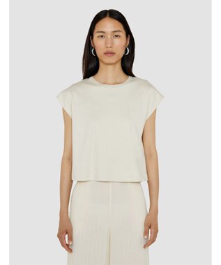  【洗える】ポプリンジャージー　キャップスリーブティーシャツ