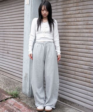 WEGO 【ウエストゴム】カーブデザインスウェットパンツ 杢グレー