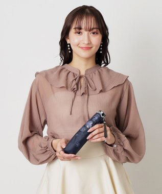 MOONBAT 【遮光率100％/遮熱/UV】LANVIN en Bleu (ランバン オン ブルー)晴雨兼用日傘 フラワーグリッター シルバースカラ刺繍 花柄 折りたたみ傘 簡単開閉 ディープブルー