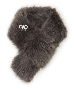 TOCCA 【百田夏菜子さん着用】【ブローチ取り外し可】BIJOUX RIBBON FURTIPPET ティペット ライトグレー系