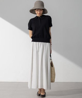 23区 L 【洗える】レーヨンポリエステルストレッチ フレンチスリーブ ポロニット ブラック系