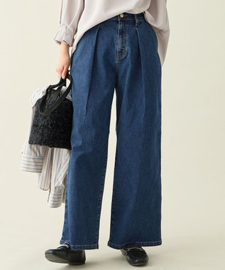 【ウエストゴム】タックワイドデニム