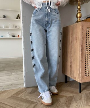 WEGO 【MLサイズ展開】ハートサイドラインストレートパンツ