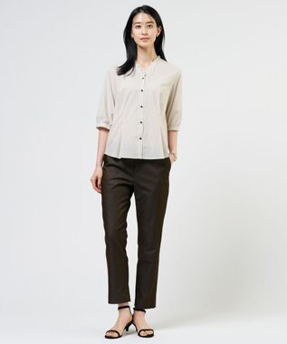 J.PRESS LADIES 【WEB限定カラーあり】TCシャンブレーサテンST テーパード パンツ ダークブラウン系