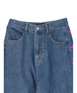 Green Parks ・Ｄｏｕｂｌｅ　Ｆｌａｇｓ　チョウチョ刺繍フレアデニム Light Indigo