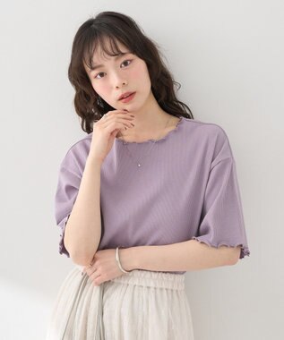 earth music&ecology メローリブ五分袖プルオーバー Pink