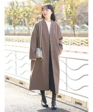 earth music&ecology Ｖネックノーカラーコート Brown