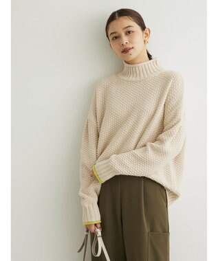 Green Parks 袖ラインカノコ編みニットプルオーバー Off White