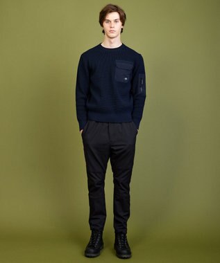 JOSEPH ABBOUD MOUNTAIN 【イージーケア/速乾性/軽量糸使用】 クルーネックコンビ プルオーバー ニット ネイビー系