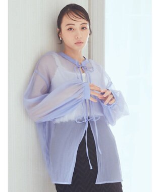 earth music&ecology シアーリボンシャツ Blue