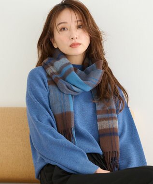 ANY カシミアブレンドストール ブルー×ダークブラウン