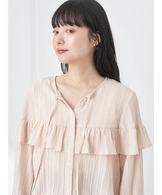 earth music&ecology フリル切替えショートブラウス Pink Beige