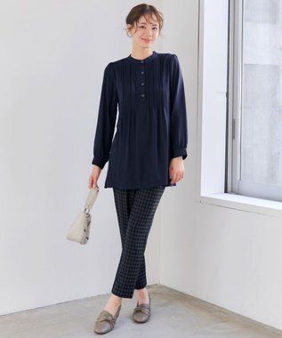 Tiaclasse 【スマート裏起毛・新色追加】 ピンタックシャツチュニック ネイビー