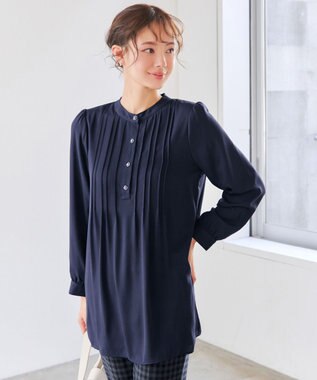 Tiaclasse 【スマート裏起毛・新色追加】 ピンタックシャツチュニック ネイビー