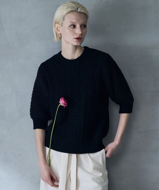 自由区 【カトリエムブーケ】Motif de tricot traditionnel ファーコンビニット ブラック