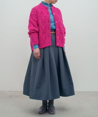 muuc 〈うっとり柔らか上質な極細繊維〉〈キッドモヘア×ウール×アルパカ×シルク〉リーフ模様編み カーディガン ピンク