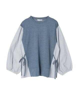 Green Parks 布帛ドッキング脇リボンプルオーバー Blue