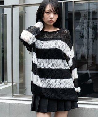 WEGO モヘアタッチボーダーBIGニット ホワイトボーダー