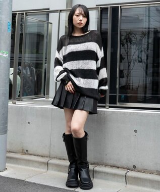 WEGO モヘアタッチボーダーBIGニット ホワイトボーダー