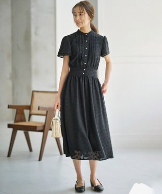 組曲 L 【WEB限定】フラワーポイントシフォン ワンピース ブラック系