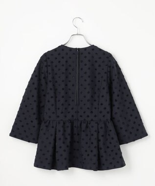 #Newans 【洗濯機可】ジャガ―ドドットペプラムブラウス ネイビー