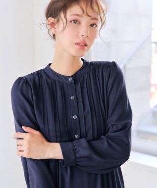 Tiaclasse 【スマート裏起毛・新色追加】 ピンタックシャツチュニック ネイビー