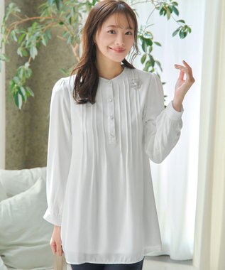 Tiaclasse 【スマート裏起毛・新色追加】 ピンタックシャツチュニック オフホワイト