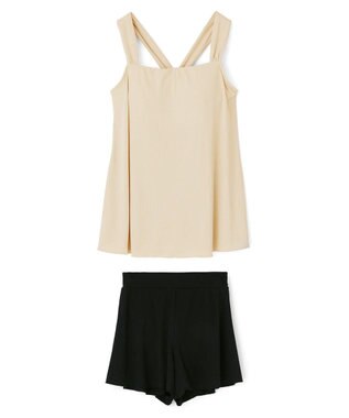 San-ai Resort（三愛水着楽園） WEB限定商品　タンキニキュロパンセット水着　9M・11L　【San-ai Resort（サンアイリゾート）】 ベージュ×ブラック