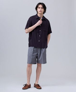 J.PRESS MEN 【J.PRESS ORIGINALS】Rayon Linen Oxford Open Half Sleeve Shirt / Baggy-Fit ネイビー系