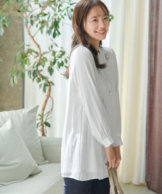Tiaclasse 【スマート裏起毛・新色追加】 ピンタックシャツチュニック オフホワイト