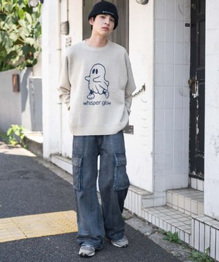 WEGO 【ユニセックス着用ITEM/SMLサイズ展開】ジャガードグラフィックプルオーバー ホワイトその他