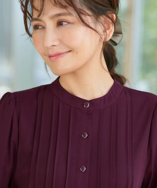Tiaclasse 【スマート裏起毛・新色追加】 ピンタックシャツチュニック ボルドー