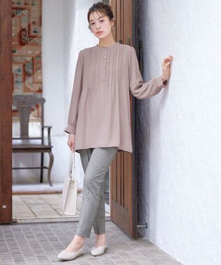 Tiaclasse 【スマート裏起毛・新色追加】 ピンタックシャツチュニック ピンクベージュ