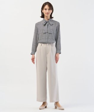 J.PRESS LADIES L ジーナ梨地 幾何プリント ブラウス ホワイト×ネイビー系