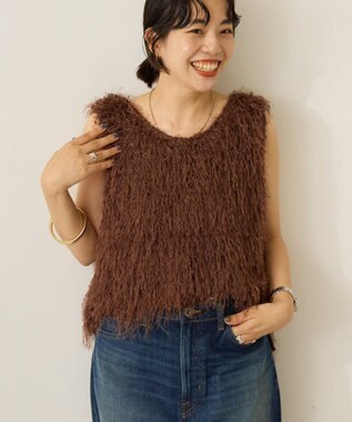 AMERICAN HOLIC 【前後2way】サイドスリットシャギーベスト Brown